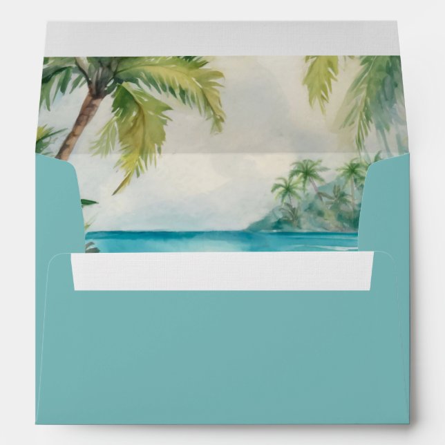 Enveloppe Paradise Palms Tropical Beach Mariage Turquoise (Dos (Bas))