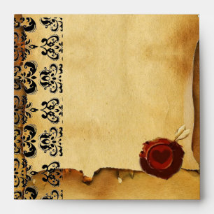 ENVELOPPE PARCHEMENT DE DAMASK, COEUR D'ANGE SCEAU DE CIRE R