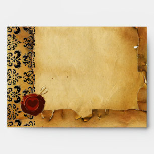 ENVELOPPE PARCHEMENT DE DAMASK, COEUR D'ANGE SCEAU DE CIRE R