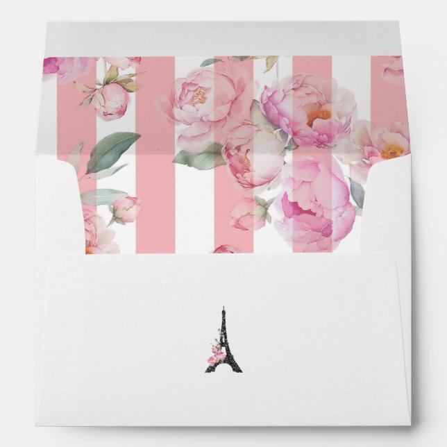 Enveloppe Paris thème tour beige rose noire mariage (Dos (Bas))
