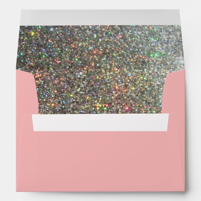 Enveloppe Parties scintillant argentée et étincelle rose pâl (Dos (Bas))