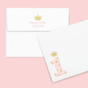 Enveloppe Parties scintillant d'or rose princesse couronne f