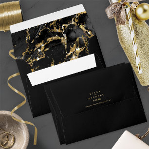 Enveloppe Parties scintillant en marbre Mariage Black Gold I