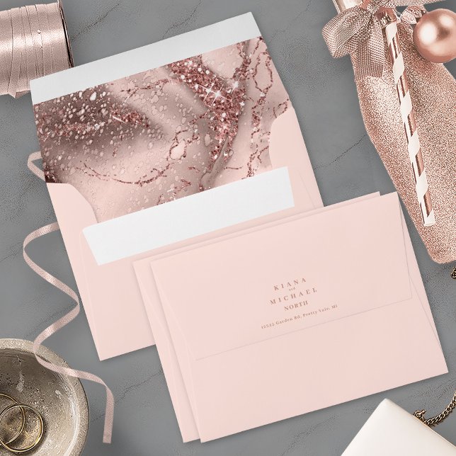 Enveloppe Parties scintillant en marbre Mariage Rose Gold ID (Créateur téléchargé)