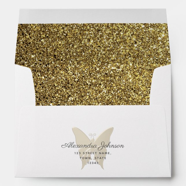 Enveloppe Parties scintillant Gold Butterfly Adresse de reto (Dos (Bas))