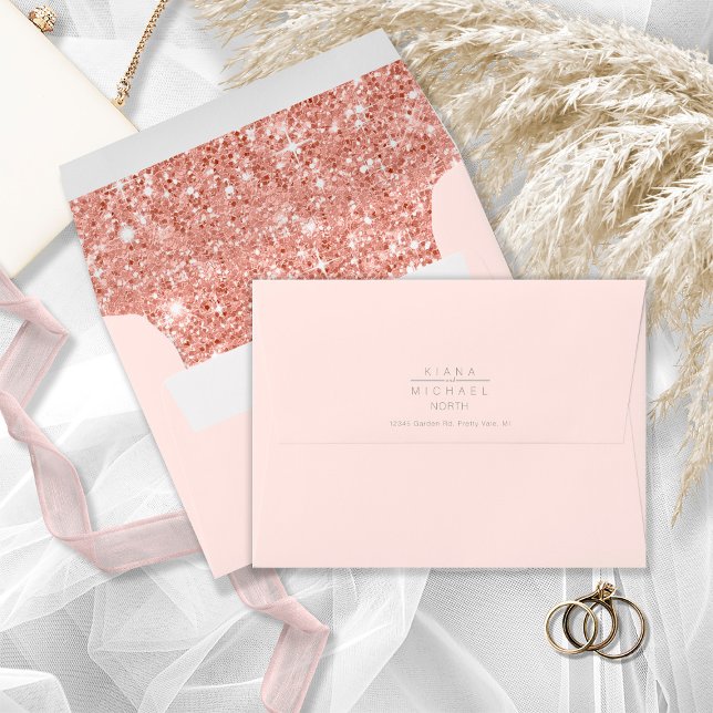 Enveloppe Parties scintillant Mariage Rose Gold ID816 (Interior/Back In Situ)