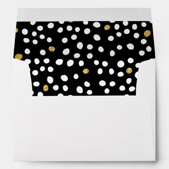 Enveloppe Parties scintillant noire, blanche et or Pois (Dos (Bas))