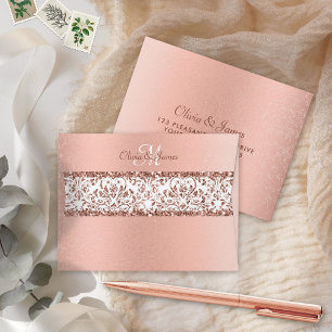Enveloppe Parties scintillant or rose Mariage damassé RSVP