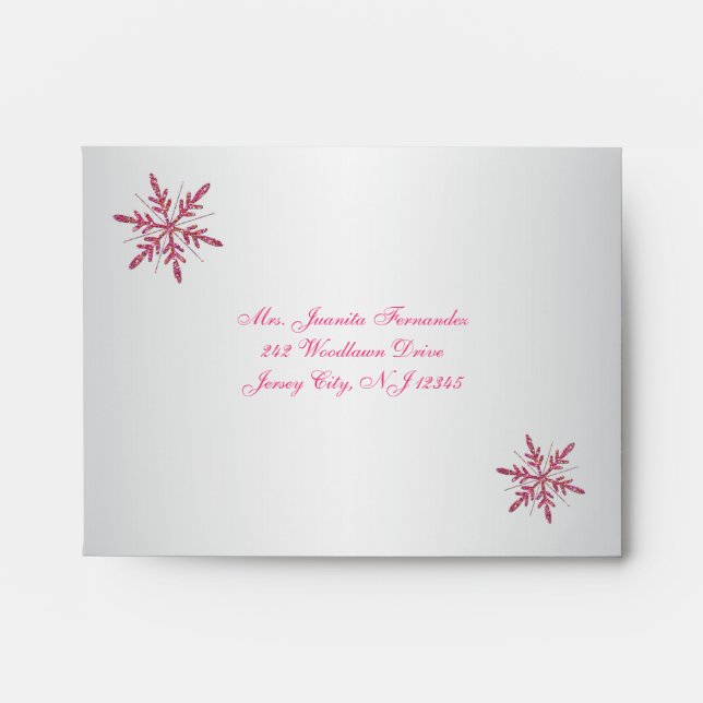 Enveloppe Parties scintillant rose et argent Snowflakes A2 p (Devant)