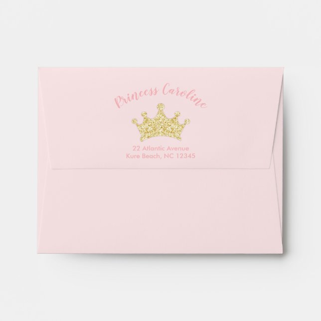 Enveloppe Parties scintillant rose et or Princesse Anniversa (Dos (Haut rabat))