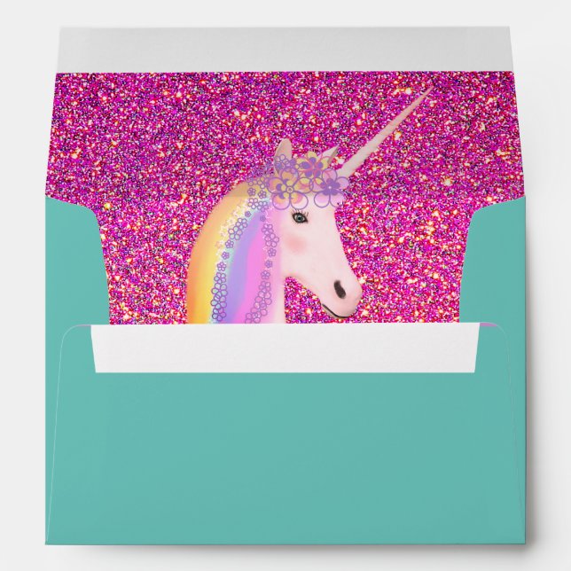 Enveloppe Parties scintillant rose et or Unicorne Turquoise  (Dos (Bas))