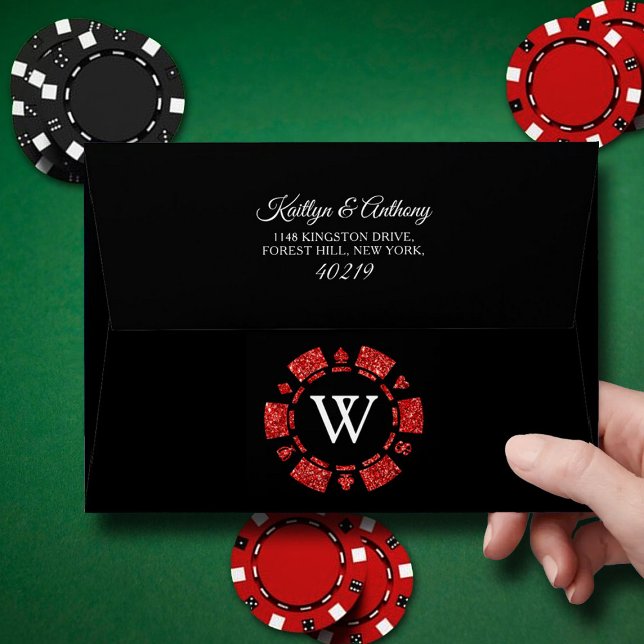 Enveloppe Parties scintillant rouge Monogram Poker Chip Casi (Créateur téléchargé)