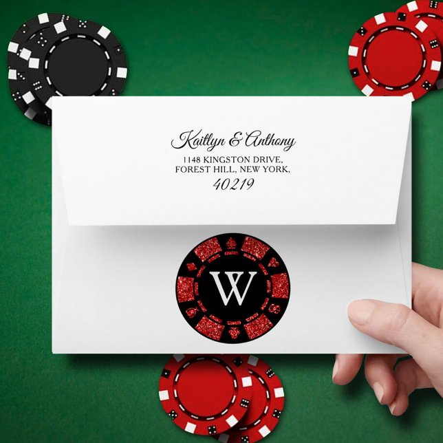Enveloppe Parties scintillant rouge Monogram Poker Chip Casi (Créateur téléchargé)