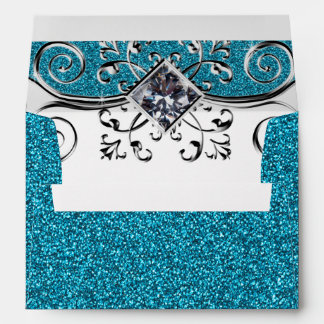 Enveloppe Parties scintillant Turquoise bleue et boule d'arg