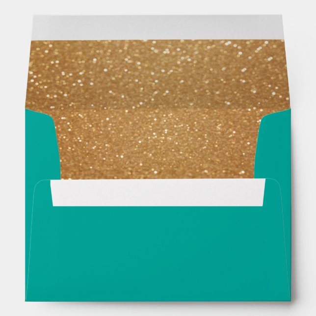 Enveloppe Parties scintillant turquoise et or (Dos (Bas))