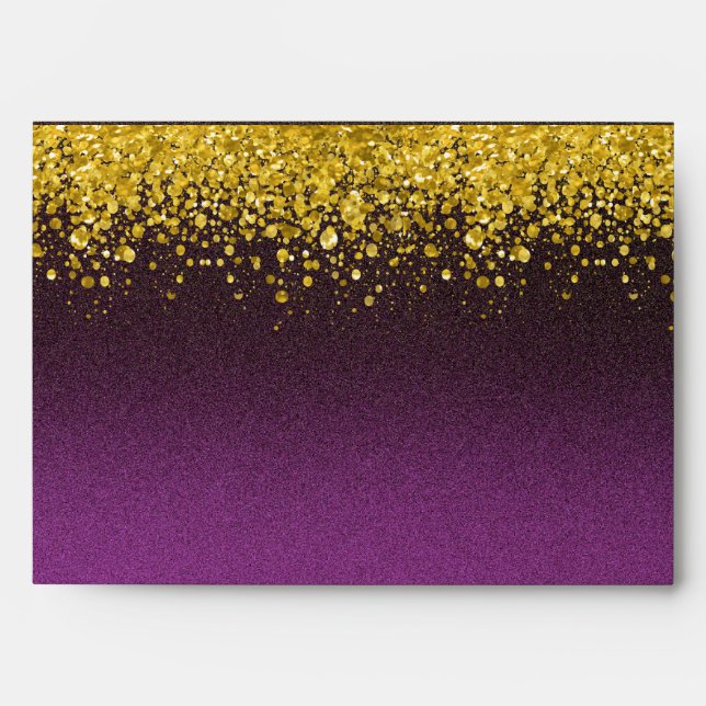 Enveloppe Parties scintillant violet et or (Devant)