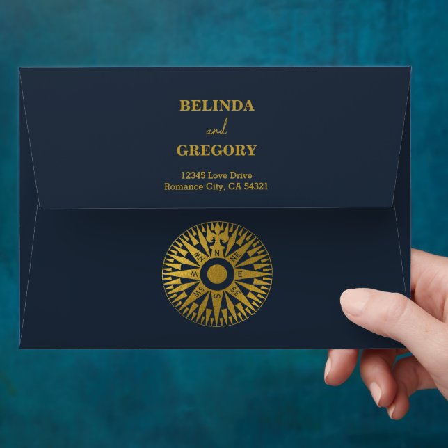 Enveloppe Passport Compass Mariage 5x7 Faire-part de mariage (Hand)