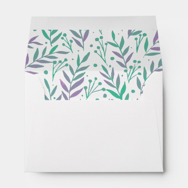 Enveloppe Pastel aquarelle branches pourpre et vert (Dos (Bas))