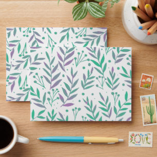 Enveloppe Pastel aquarelle branches pourpre et vert