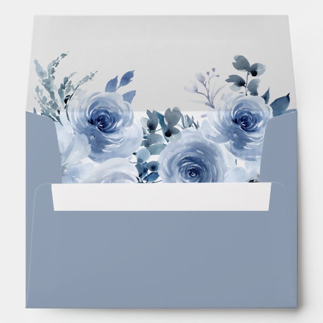 Enveloppe Pastel Dusty Blue Floral avec retour Adresse 5x7 (Dos (Bas))