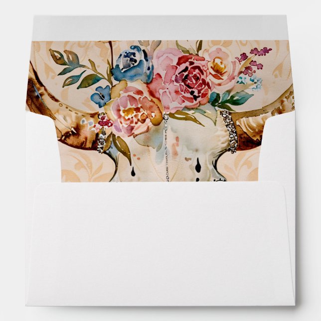 Enveloppe Pastel Floral Western Cow Skull Thème (Dos (Bas))