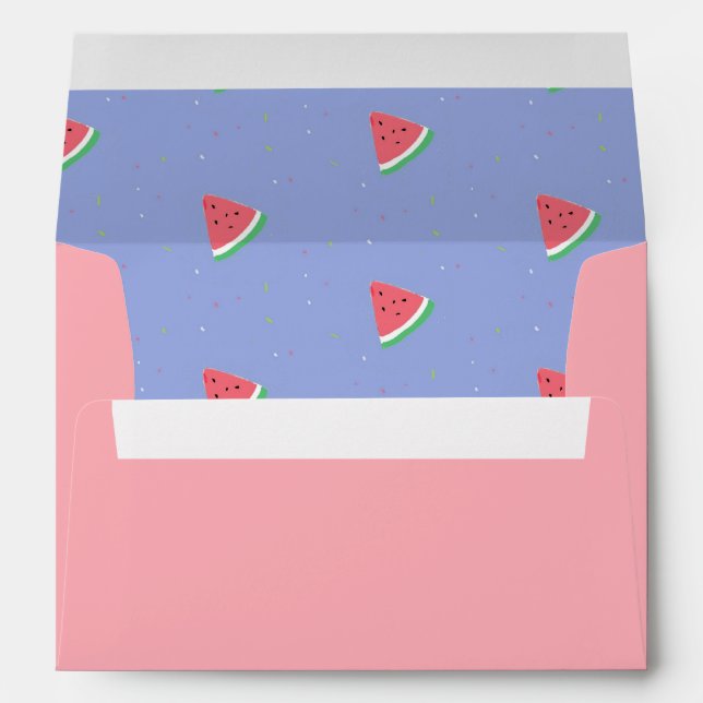 Enveloppe Pâte de pastèque bleu motif rose (Dos (Bas))
