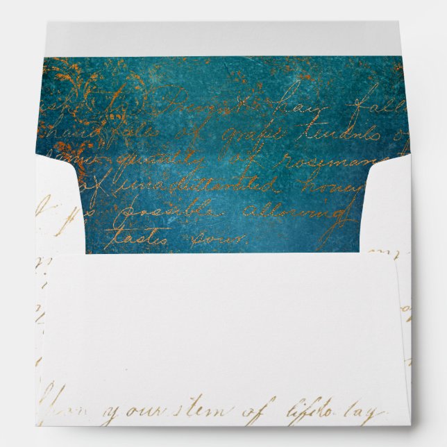 Enveloppe Patina de cuivre de Grunge et calligraphie turquoi (Dos (Bas))