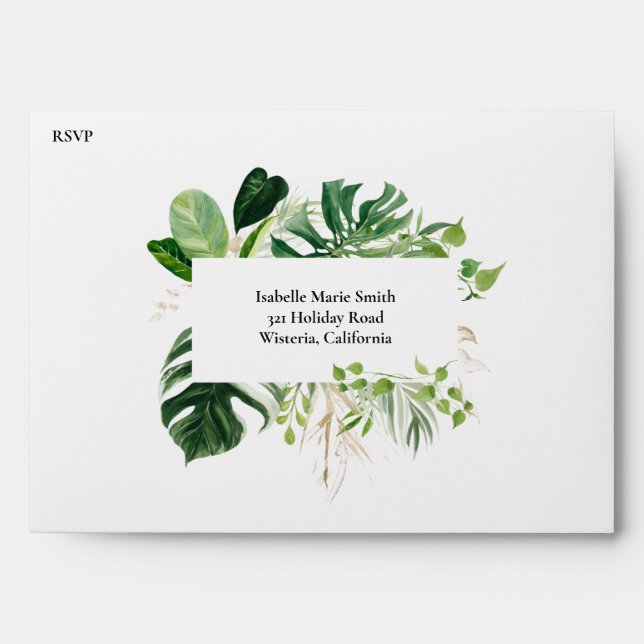 Enveloppe Paume vert tropical Palm Feuille mariage RSVP (Devant)