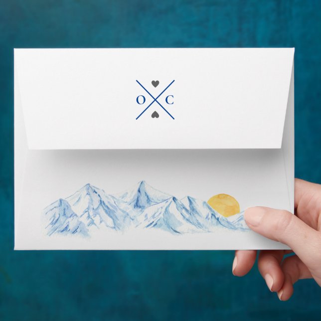 Enveloppe Paysage de montagne Mariage Monogramme (Hand)