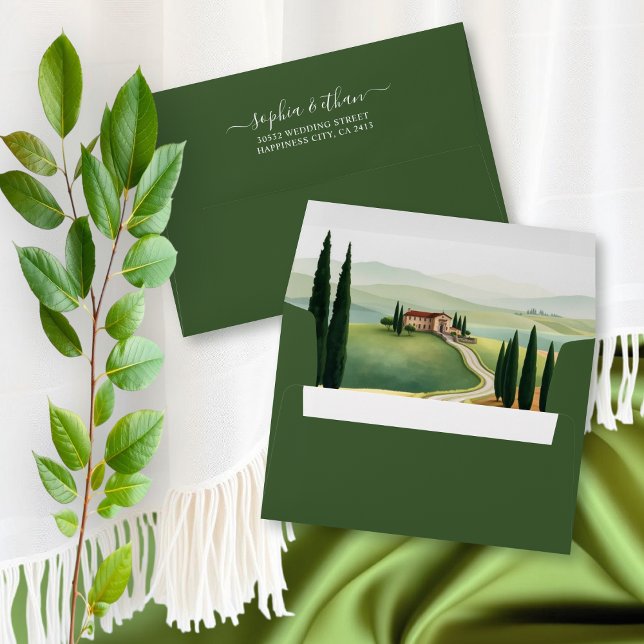 Enveloppe Paysage toscan avec villa et cypress mariage (Créateur téléchargé)