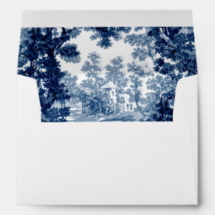 Enveloppe Paysage vintage du chalet Toile-Bleu & Blanc