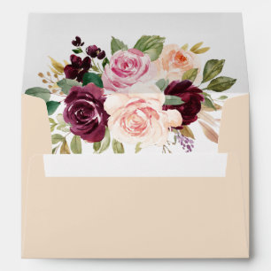 Enveloppe Peach Blush rose Bourgogne or Floral Boho Mariage