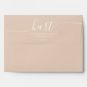 Enveloppe Peach Novelle avec script blanc Adresse de retour