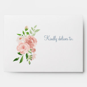 Enveloppe Peach peonies aquarelle monogrammed mariage