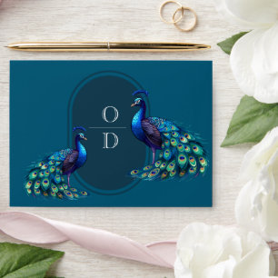 Enveloppe Peacocks Plumes Mariage