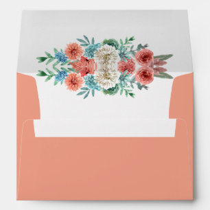 Enveloppe Pêche romantique   Mariage floral turquoise