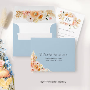 Enveloppe Pêcher Floral RSVP avec adresse de retour, bleu