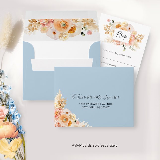 Enveloppe Pêcher Floral RSVP avec adresse de retour, bleu (Créateur téléchargé)