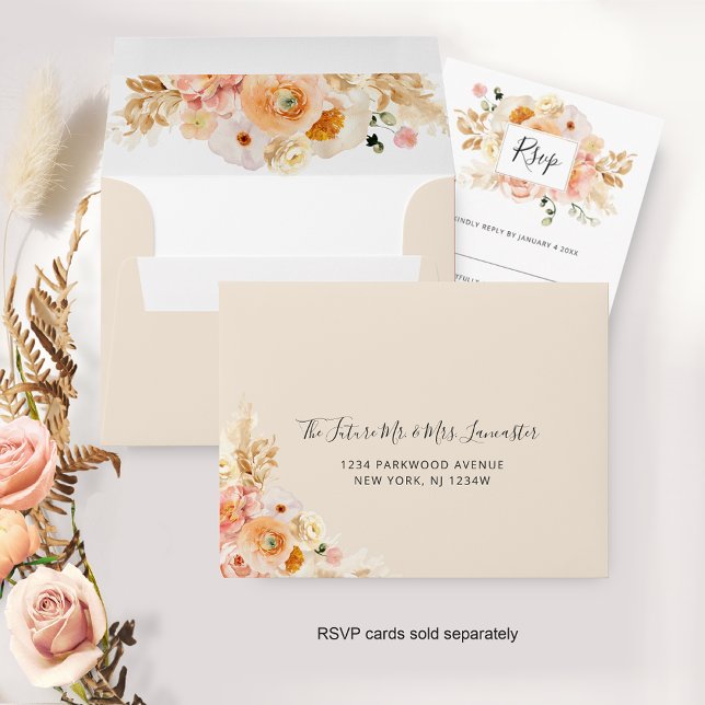 Enveloppe Pêcher Floral RSVP avec adresse de retour, Champag (Créateur téléchargé)