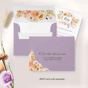 Enveloppe Pêcher Floral RSVP avec adresse de retour, Lavande