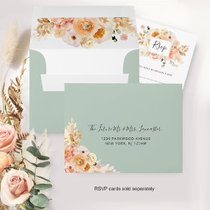Enveloppe Pêcher Floral RSVP avec adresse de retour, Sage Gr