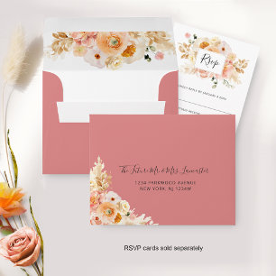 Enveloppe Pêcher Floral RSVP avec l'adresse de retour, Coral