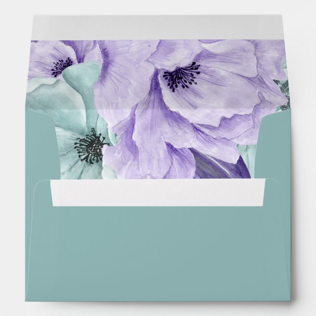 Enveloppe Peonées d'aquarelle pourpre de lavande de menthe (Dos (Bas))