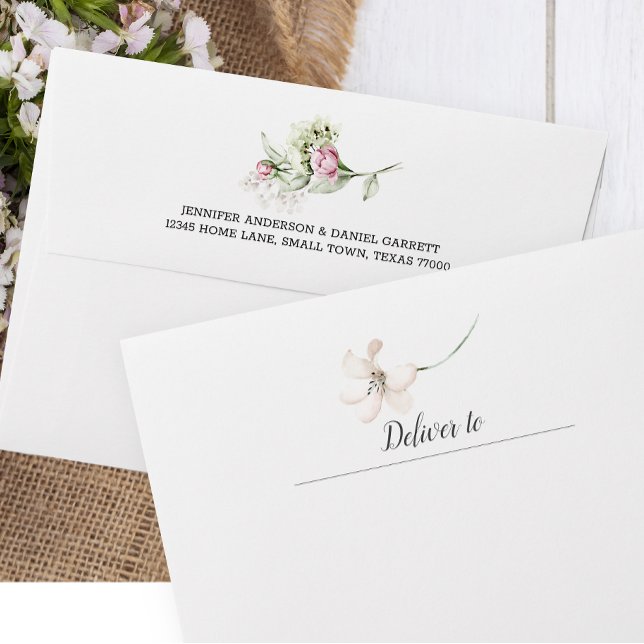Enveloppe Peonies Bourgogne rose Faire-part de mariage Flora (Créateur téléchargé)