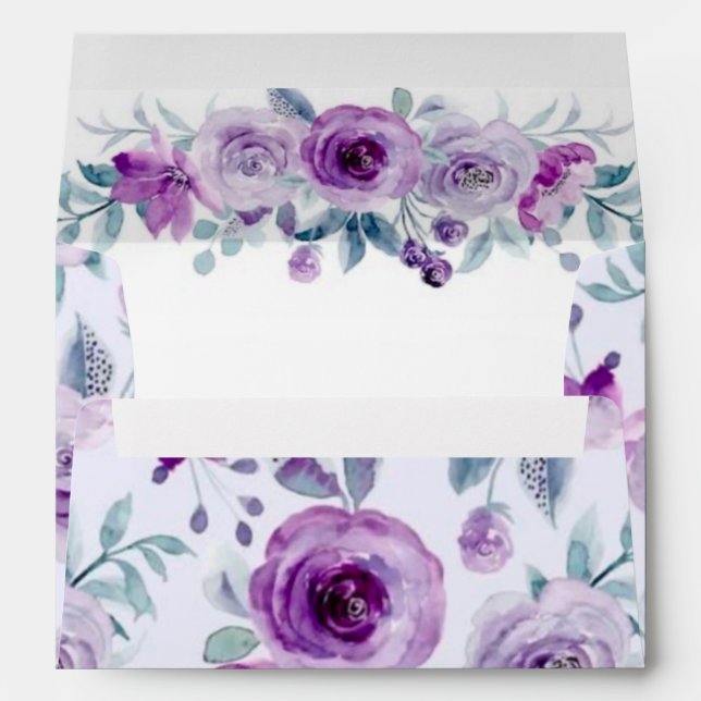 Enveloppe Peonies d'aquarelle violette Mariage Eucalyptus (Dos (Bas))