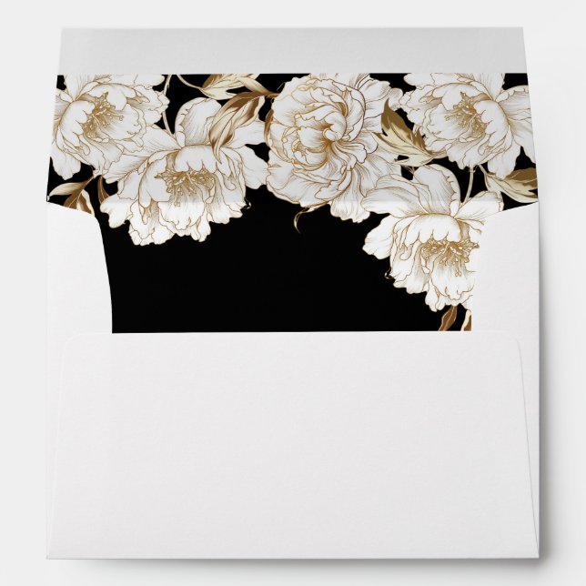 Enveloppe Peonies florales Blanc Golden Elegant Mariage (Dos (Bas))