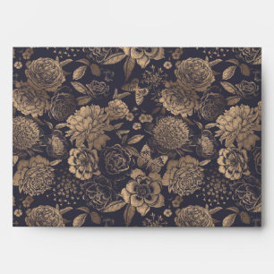 Enveloppe Peonies Roses d'or Noir Conversation d'invitation