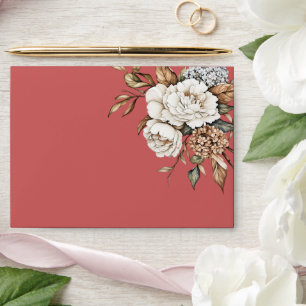 Enveloppe Peony moderne et Hydrangea Coral Mariage rose