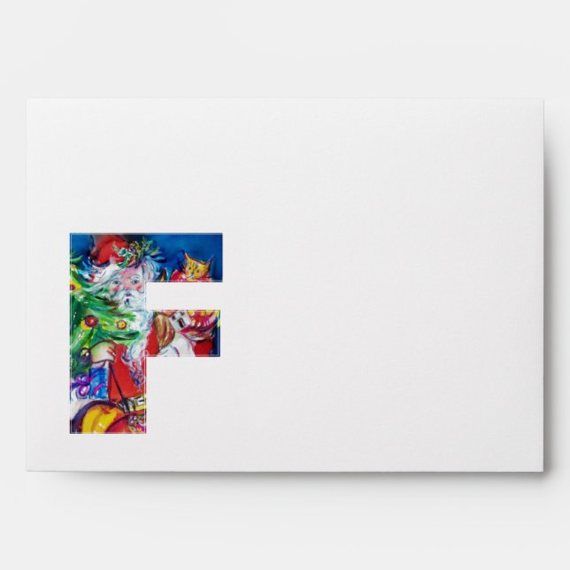 ENVELOPPE PÈRE NOËL AVEC BALLONS ET ARBRE DE NOËL F MONOGRAM (Devant)