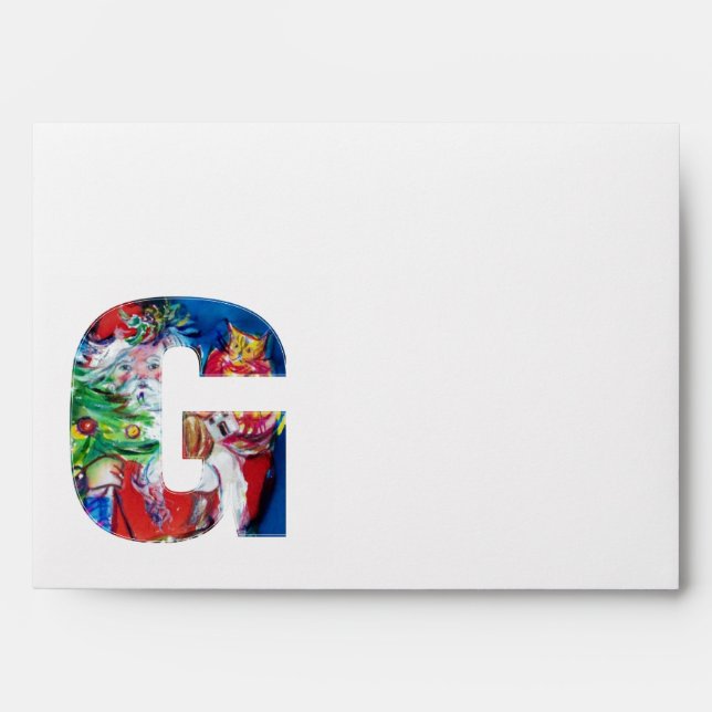 ENVELOPPE PÈRE NOËL AVEC BALLONS ET MONOGRAMME D'ARBRE DE NO (Devant)